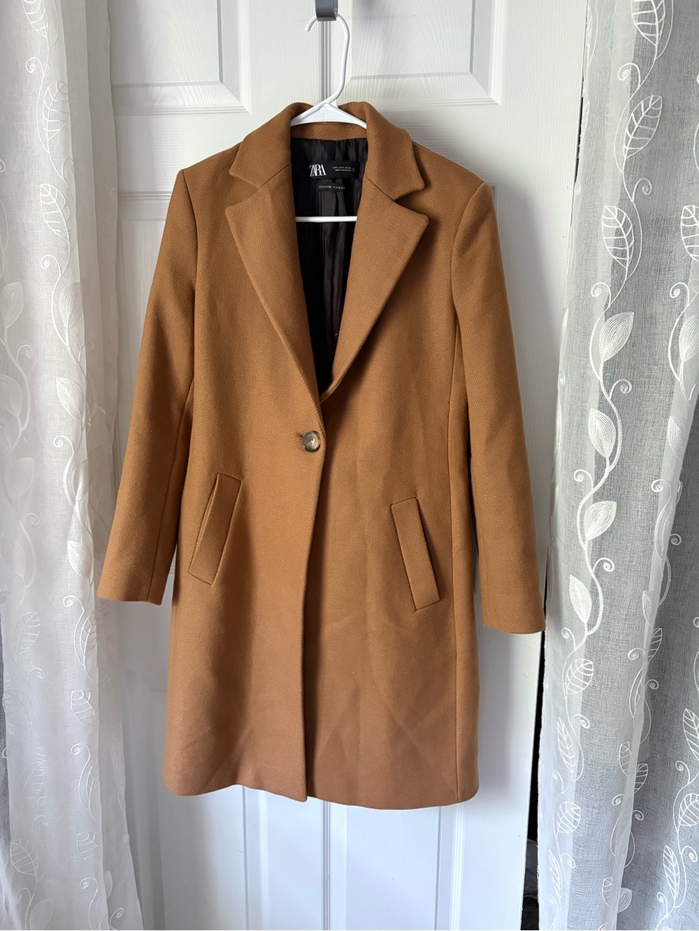 Zara Women's Camel Single-Button Wool Blend Coat size S